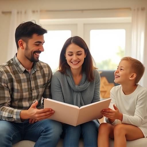 A family happily planning their finances together