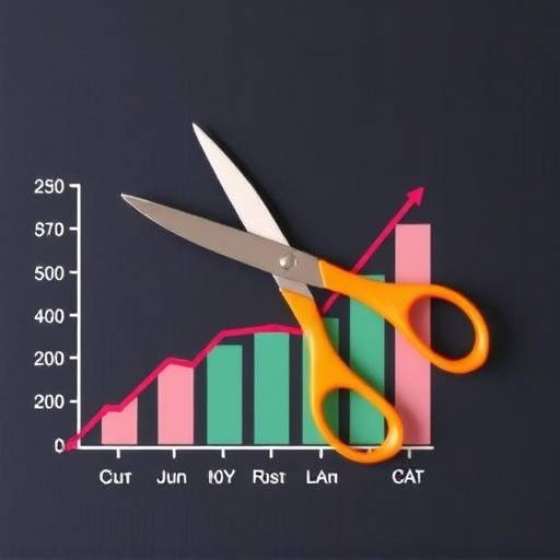 A person cutting a spending chart with scissors, symbolizing cost reduction