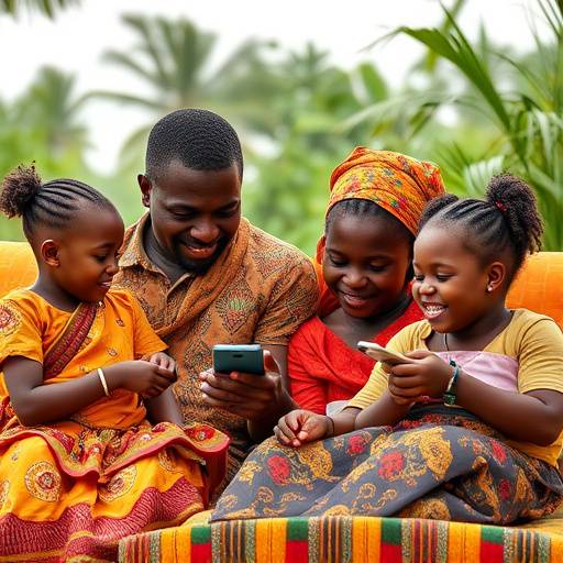 A Ugandan family using mobile money to manage their finances